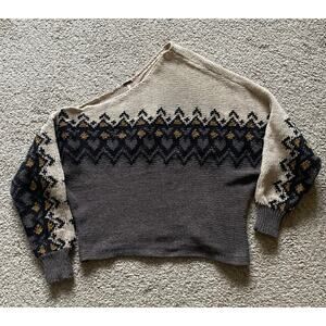 Free People Heart-isle Off Shoulder Sweater Womens Size XS Metallic Fair Isle